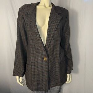 Vintage 80s 90s Joanna Houndstooth Oversized Blazer Large Made in USA Single But